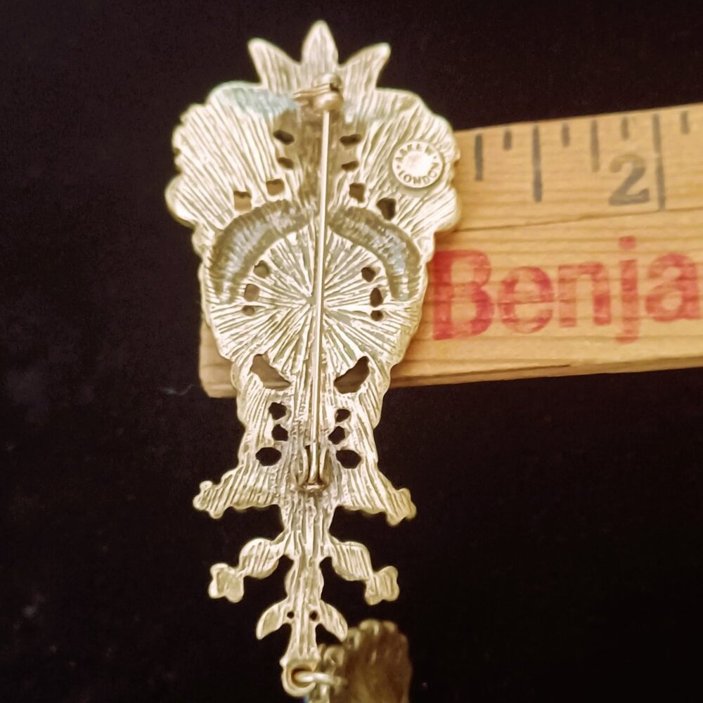Large Vtg ASKEW Peacocks Faux Jade Emerald Sapphire Pin Art Nouveau London - Picture 6 of 6